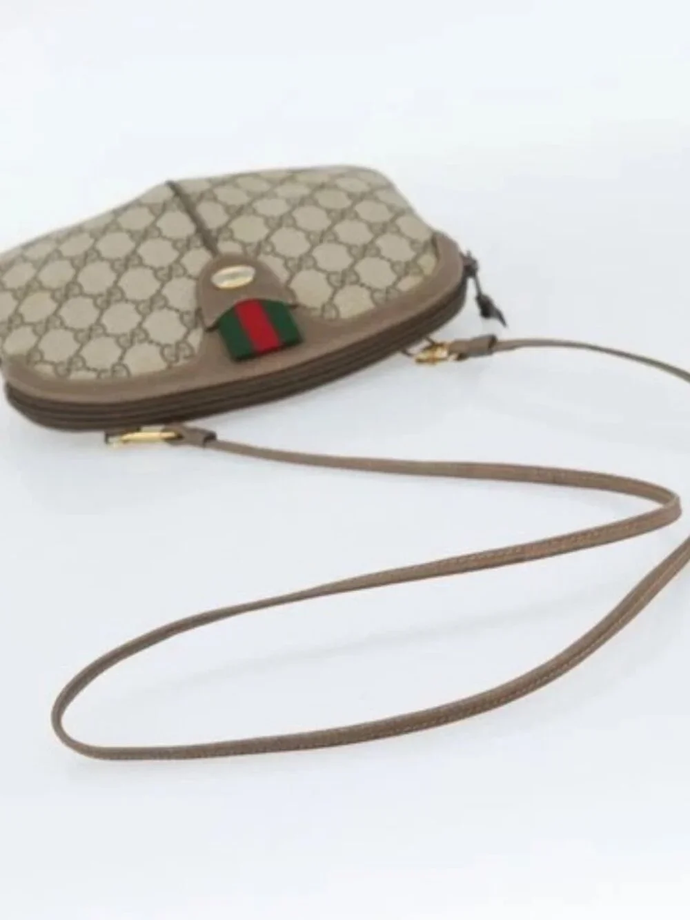 GUCCI GG Supreme Web Sherry Line Bag PVC Beige Gold 68 02 047 Auth ep14991